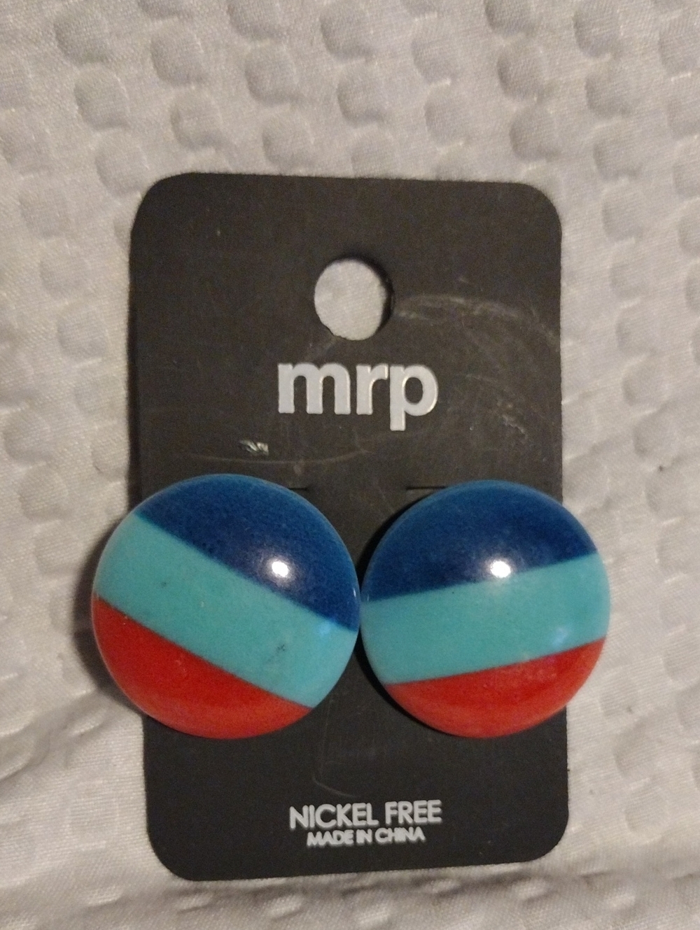Colorblock Round Stud Earrings - Blue, Teal & Red